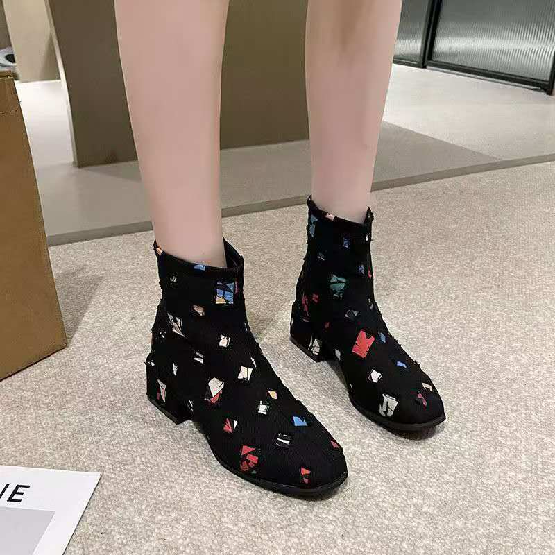 Sepatu Wanita Denim Hak Tinggi - Sewing Zipper ulasan dan harga